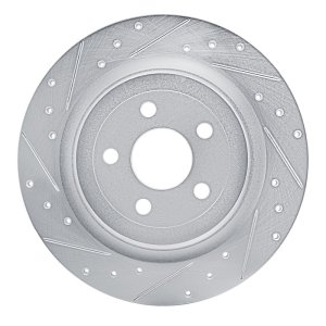 Ford Mustang Mach-E Brake Rotor (1) - Rear Left - R1 Concepts - Drilled & Slotted - Silver - `21-`25